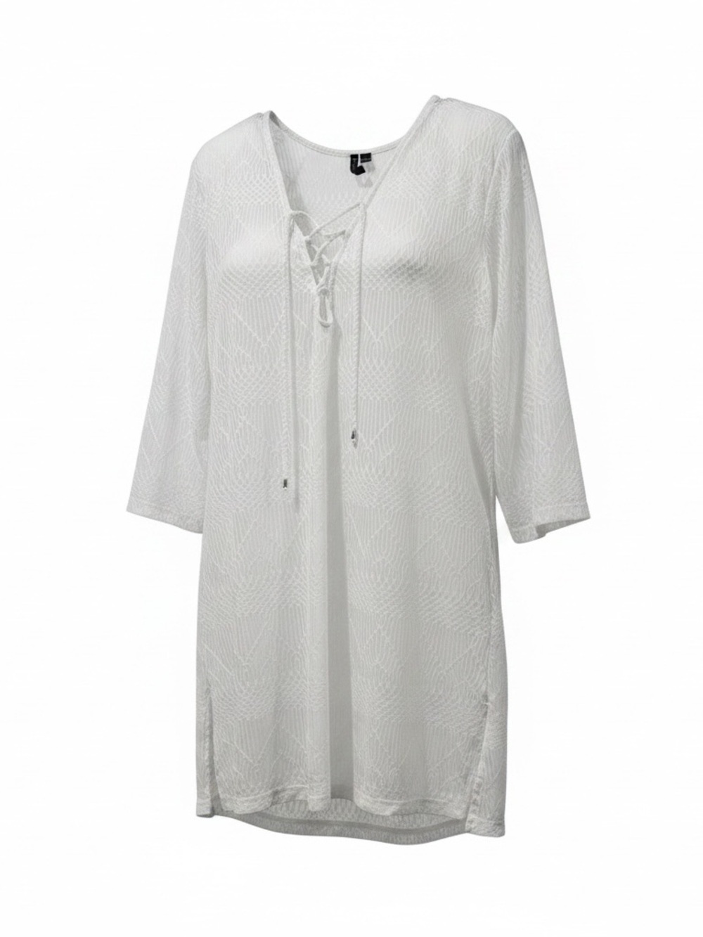 Portocruz Lace Tunic 1X White Boho Cover Up Sheer Crochet Beach Top Plus Size